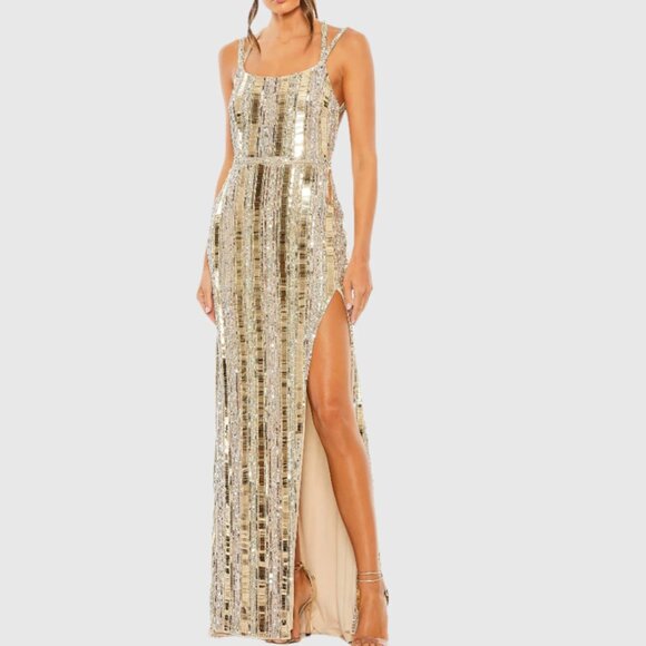Mac Duggal Gold Sequin Maxi Dress - Picture 1 of 5